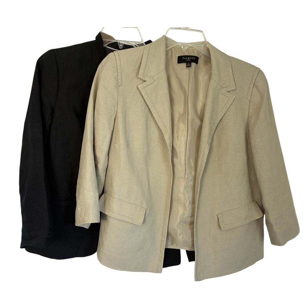 Lot of 2 Talbots 100% Linen Blazer Women's 10P Black Beige Career Lightweight